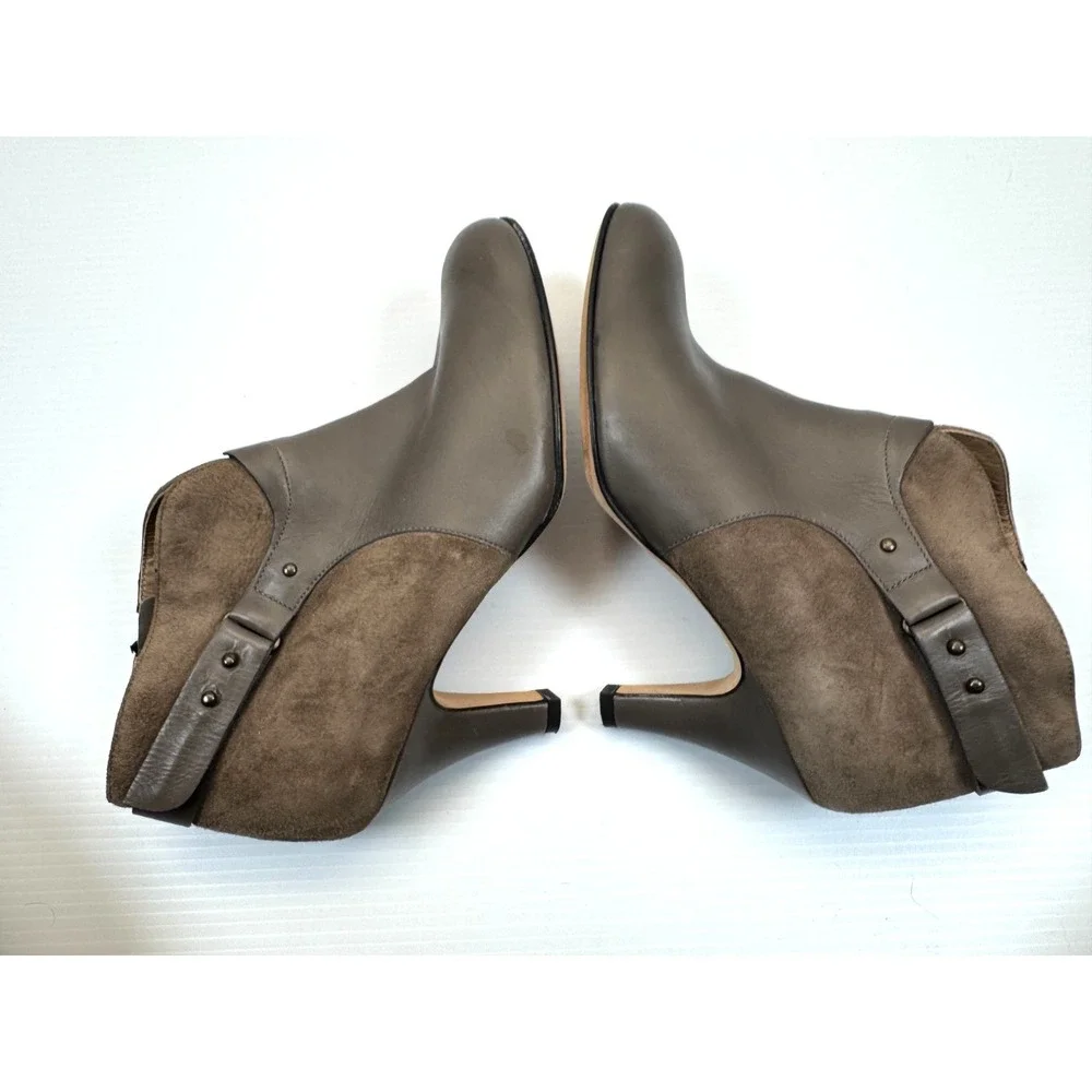 Anyi Lu Vanessa Bootie Womens 37 US 7 Suede Leather Buckled Zip Closure Stitello
